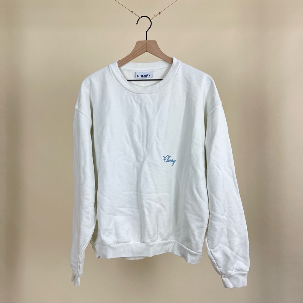 Cherry LA American Classic Crew Sweatshirt in White Baby Blue Embroidered Logo